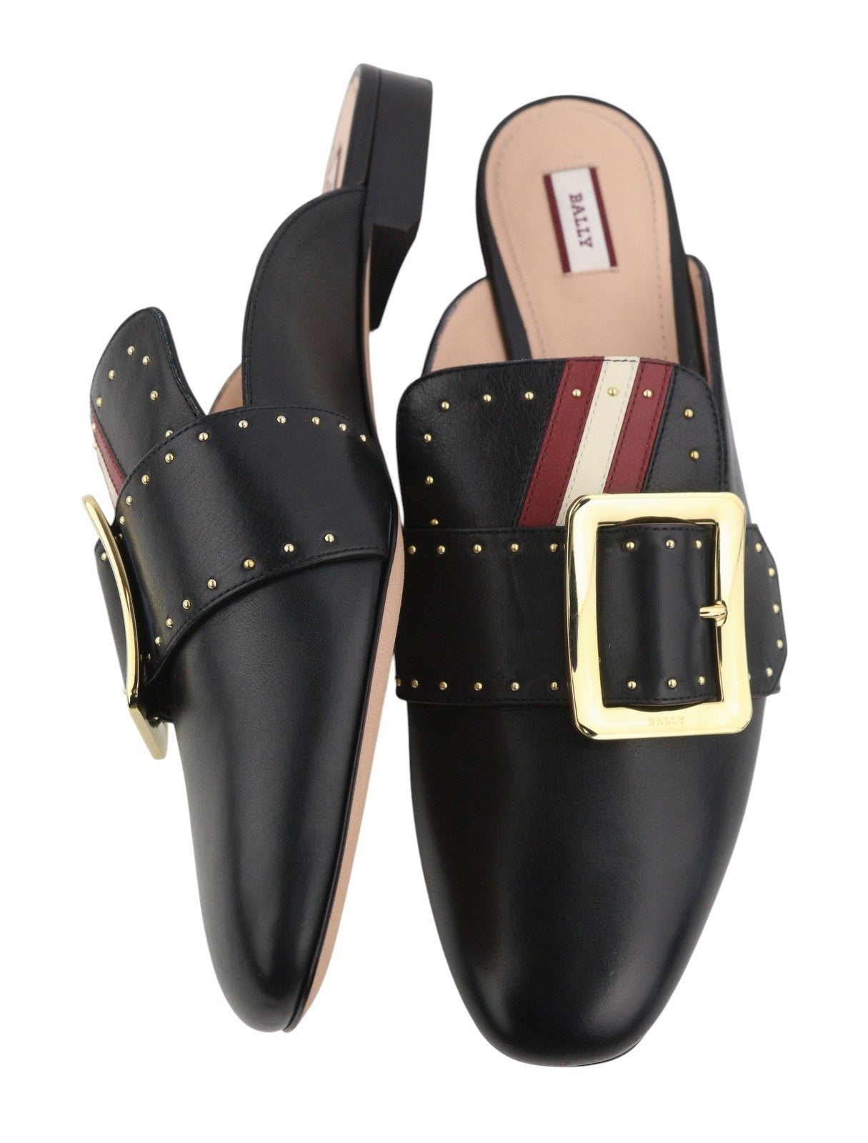 BALLY Janesse Women Flats EU40 Black Calfskin Leather Studded Mule Clogs RRP499