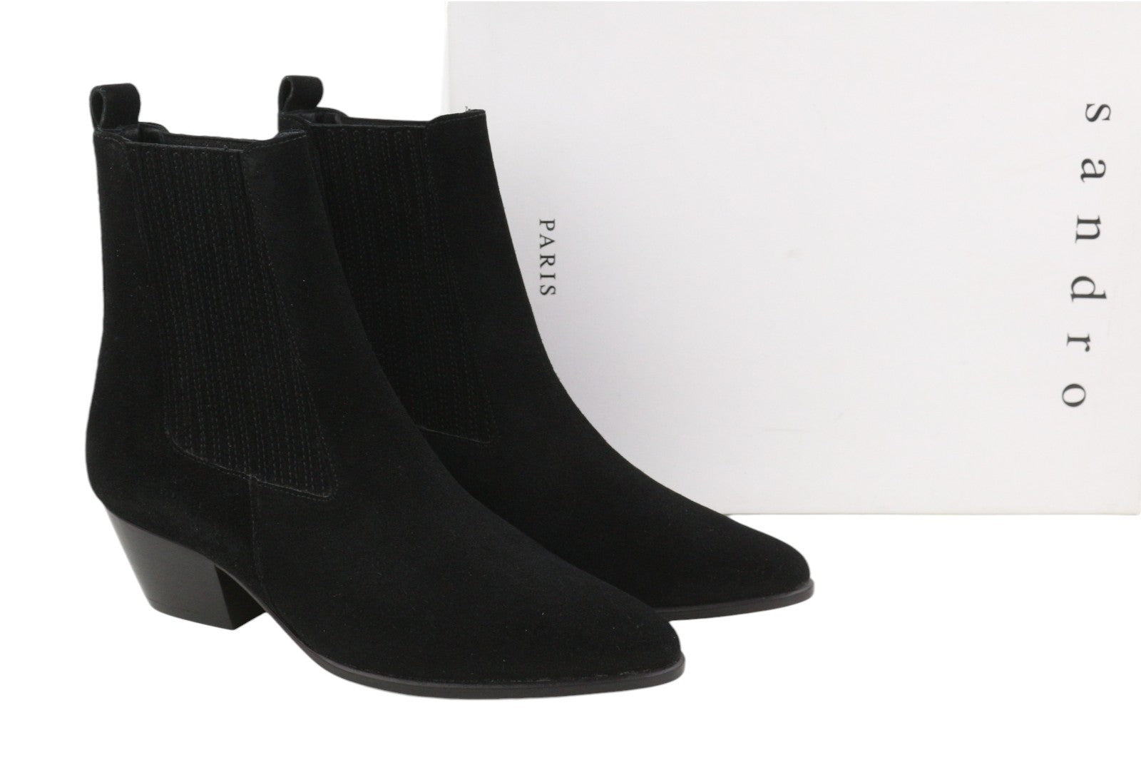 SANDRO Amelya Women Boots EU37 Black Suede Leather Pointed Cowboy RRP295