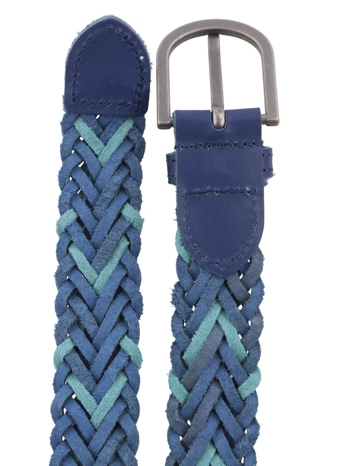 SCOTCH & SODA Men Belt 121 CM Blue Leather Braided Silver Buckle Casual