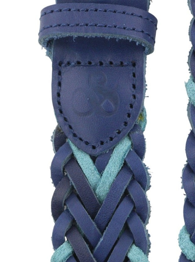 SCOTCH & SODA Men Belt 121 CM Blue Leather Braided Silver Buckle Casual
