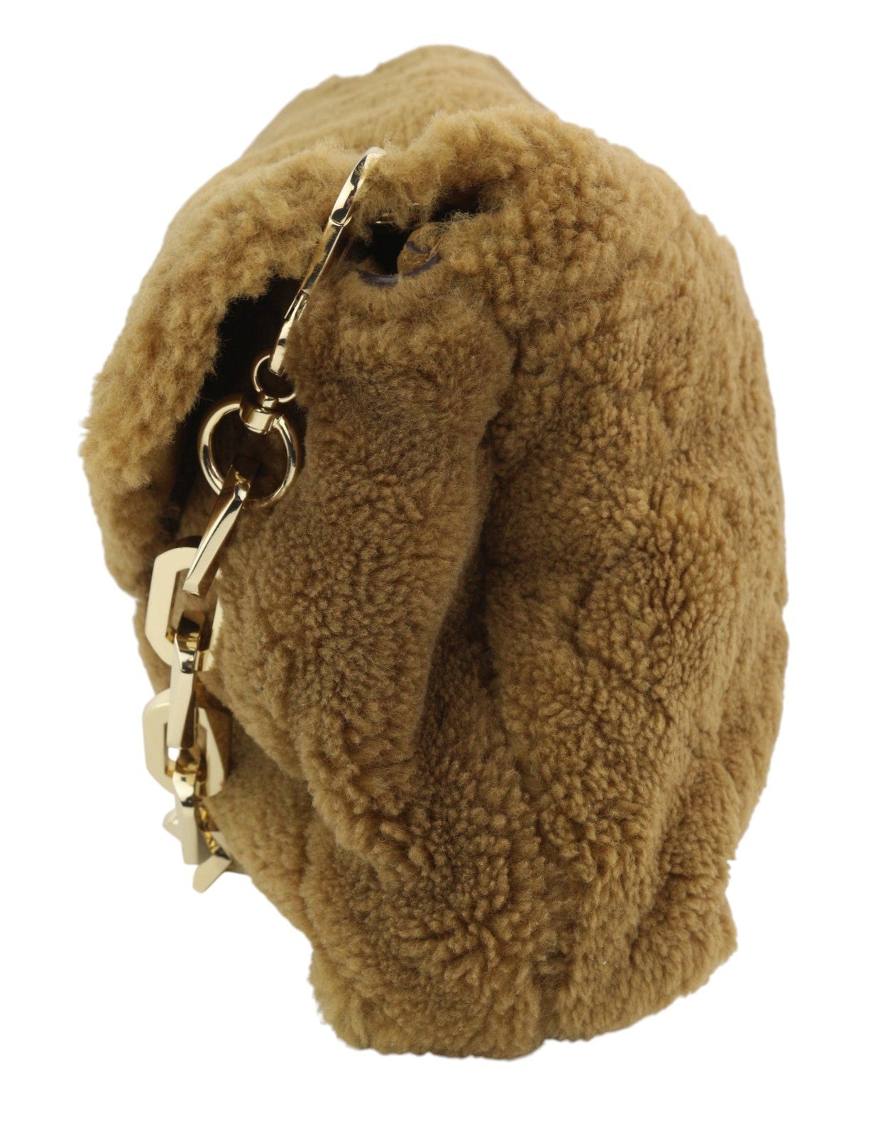SANDRO Big Yza Curly Women Bag OS Camel Shearling Chain Shoulder RRP475