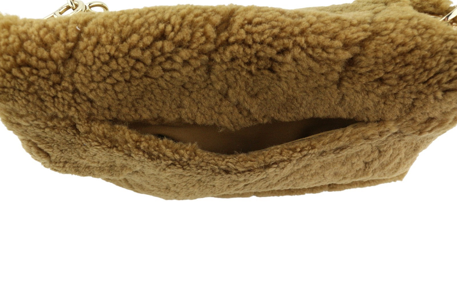 SANDRO Big Yza Curly Women Bag OS Camel Shearling Chain Shoulder RRP475