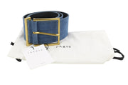 SANDRO Cameron Women Belt S Blue Suede Leather Wide Stitched Stripe Buckle