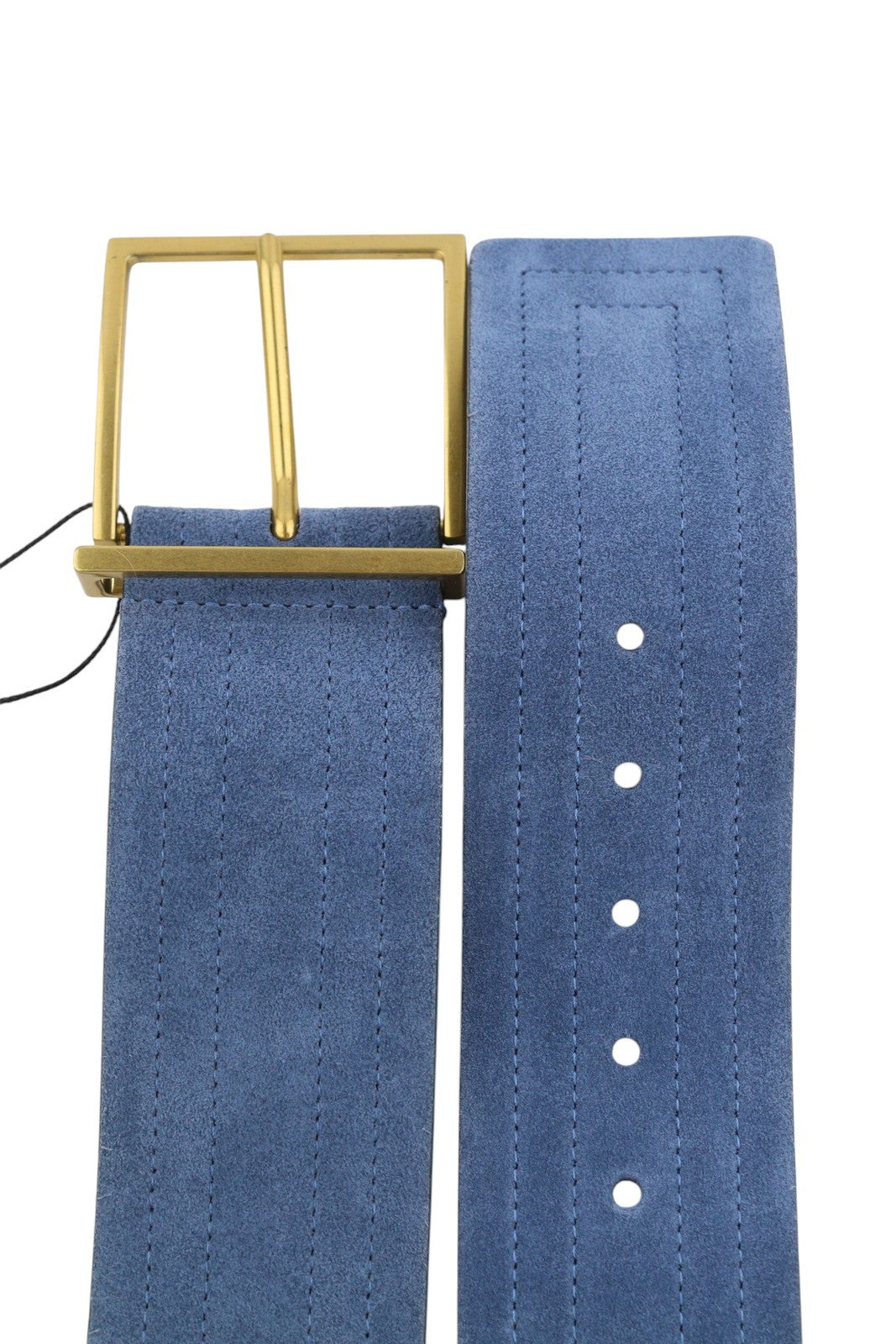 SANDRO Cameron Women Belt S Blue Suede Leather Wide Stitched Stripe Buckle