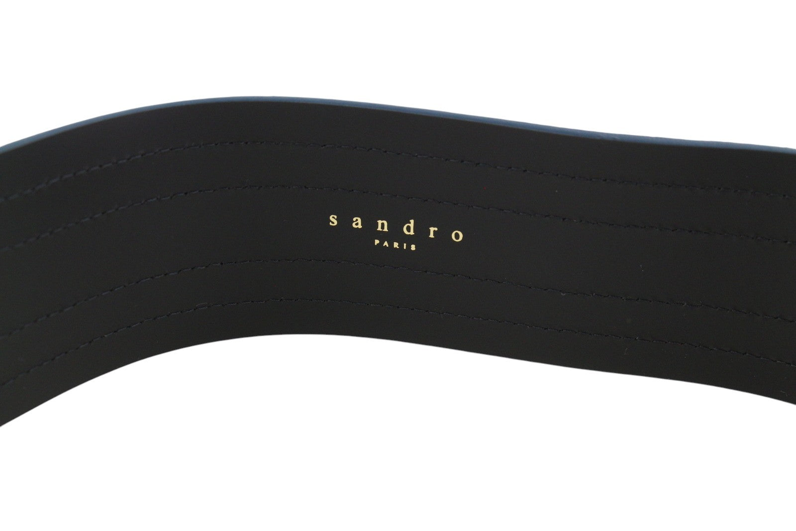 SANDRO Cameron Women Belt S Blue Suede Leather Wide Stitched Stripe Buckle