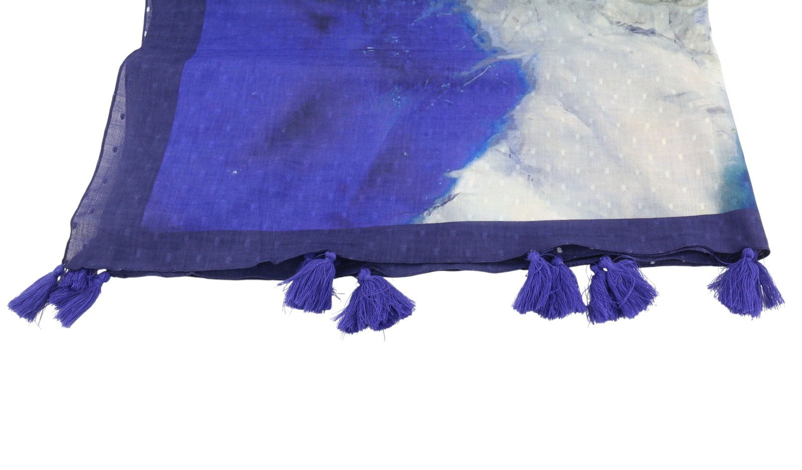 DESIGUAL Women Scarf OS Blue Cotton Artistic Print Foulard Fringed Edge