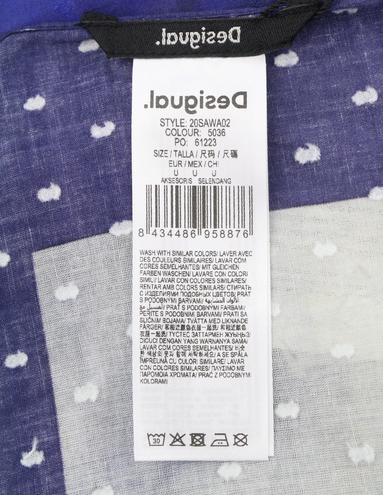 DESIGUAL Women Scarf OS Blue Cotton Artistic Print Foulard Fringed Edge