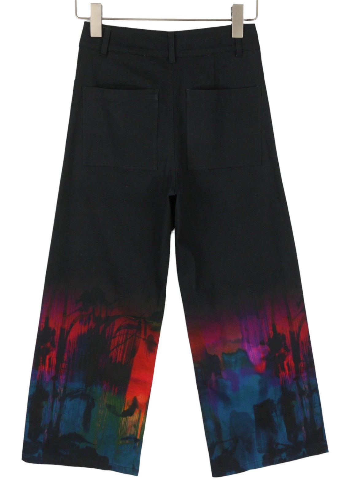DESIGUAL Egipto Women Trousers W26 Black Wide Leg High Waist Ankle Pattern
