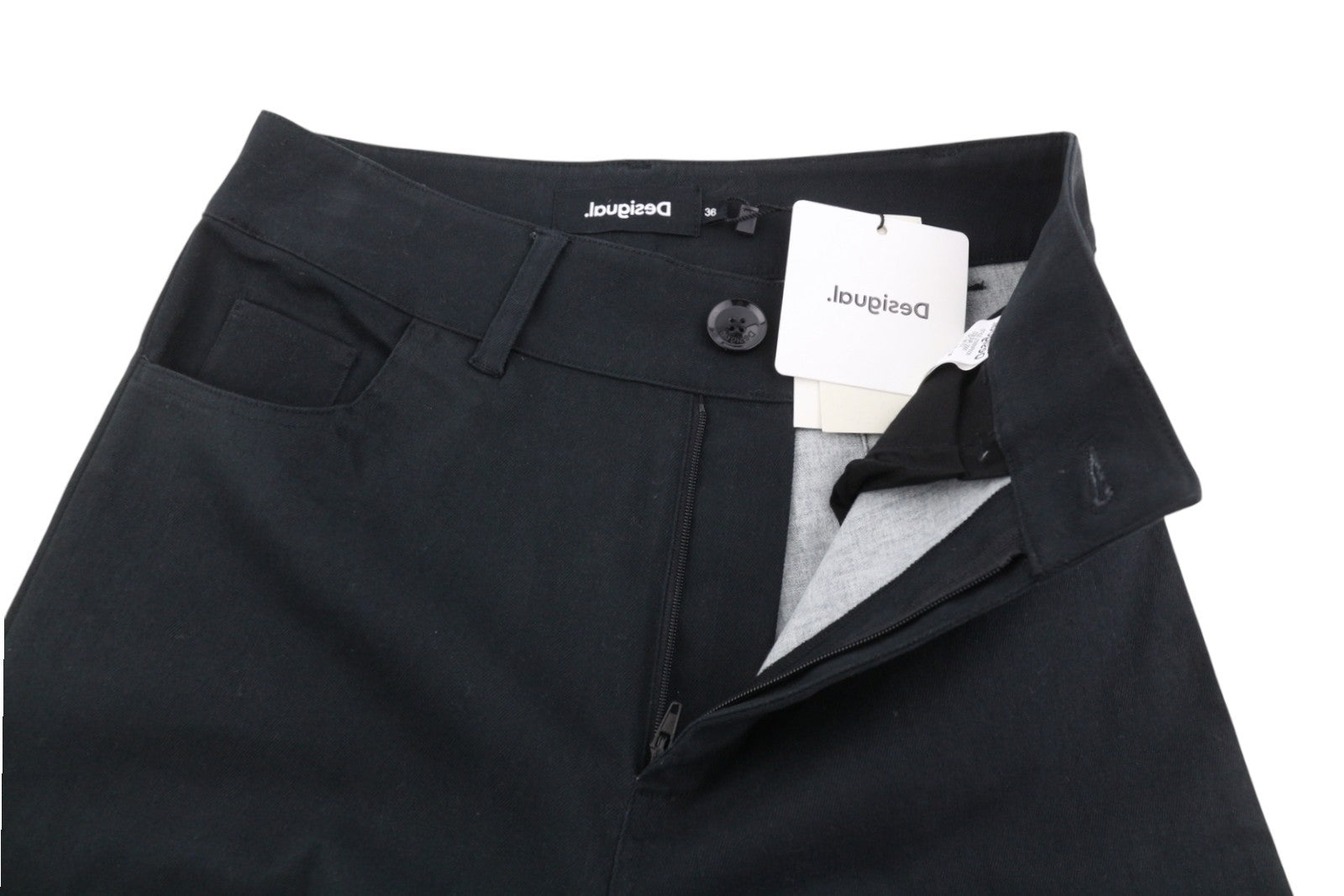 DESIGUAL Egipto Women Trousers W26 Black Wide Leg High Waist Ankle Pattern