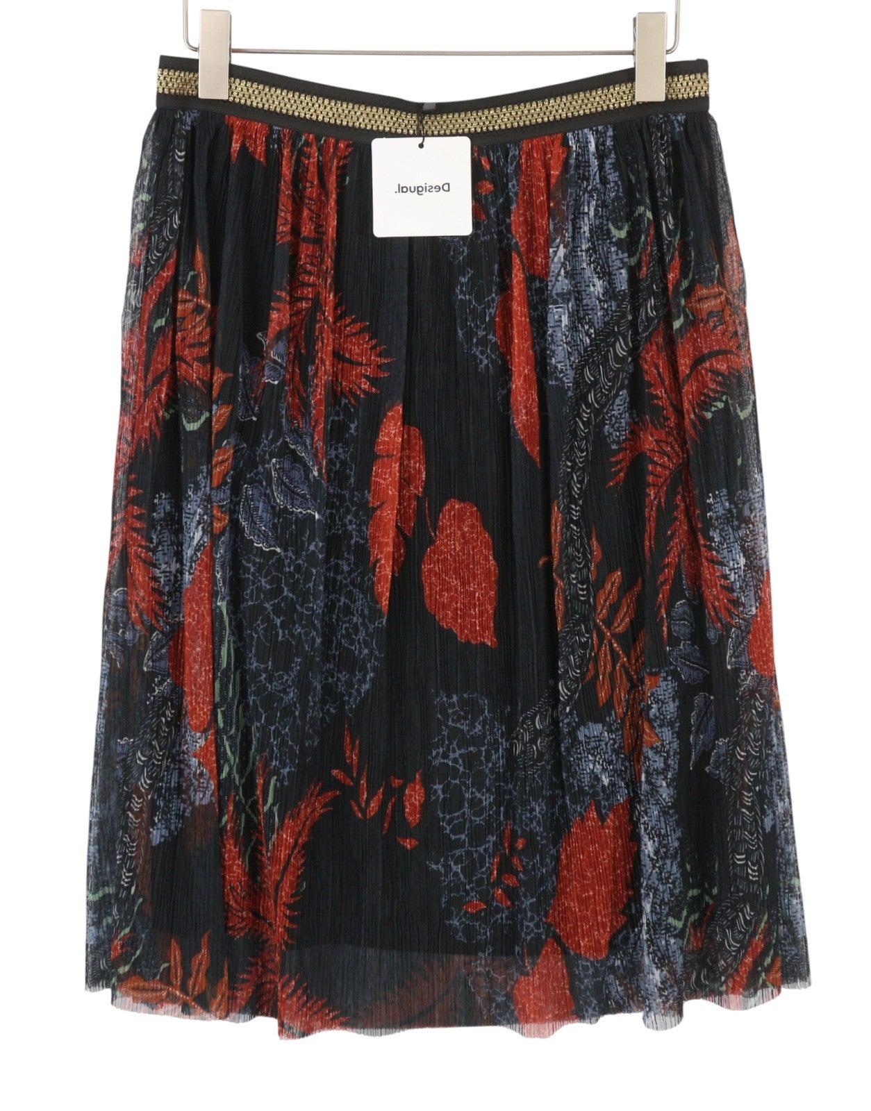 DESIGUAL Virginie Women Skirt XL Multicoloured High Waist Pattern Midi