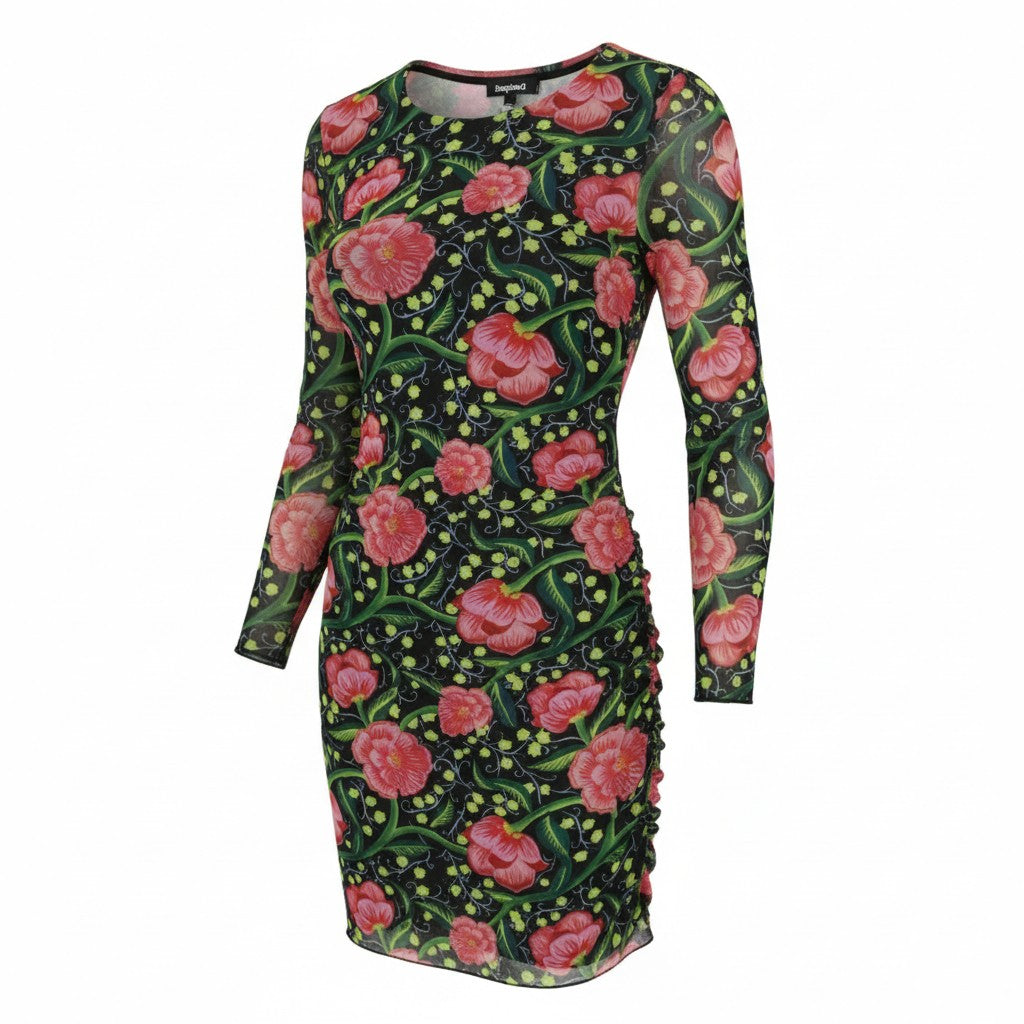 DESIGUAL Roiane Women Dress L Floral Print Slim Fit Lined Knee-Length
