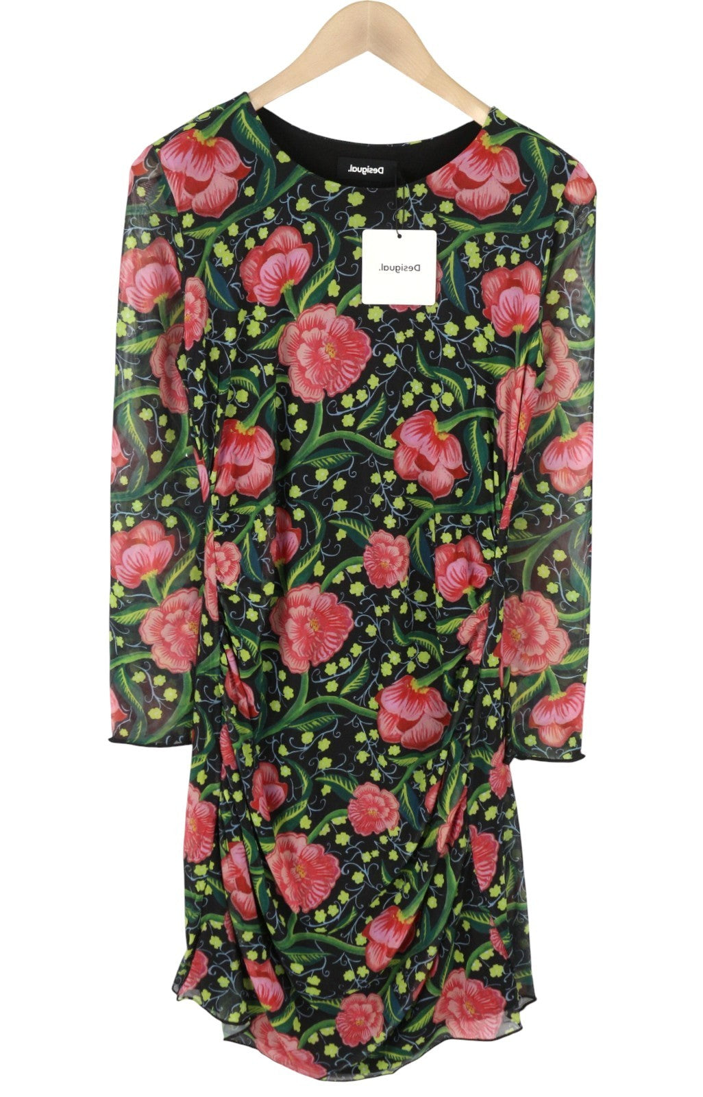 DESIGUAL Roiane Women Dress L Floral Print Slim Fit Lined Knee-Length