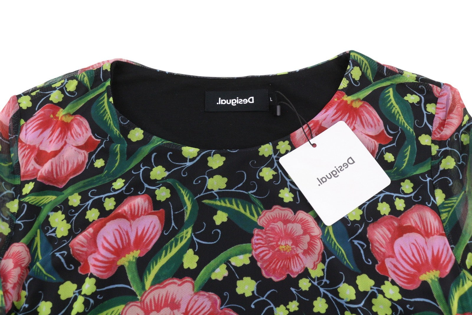 DESIGUAL Roiane Women Dress L Floral Print Slim Fit Lined Knee-Length