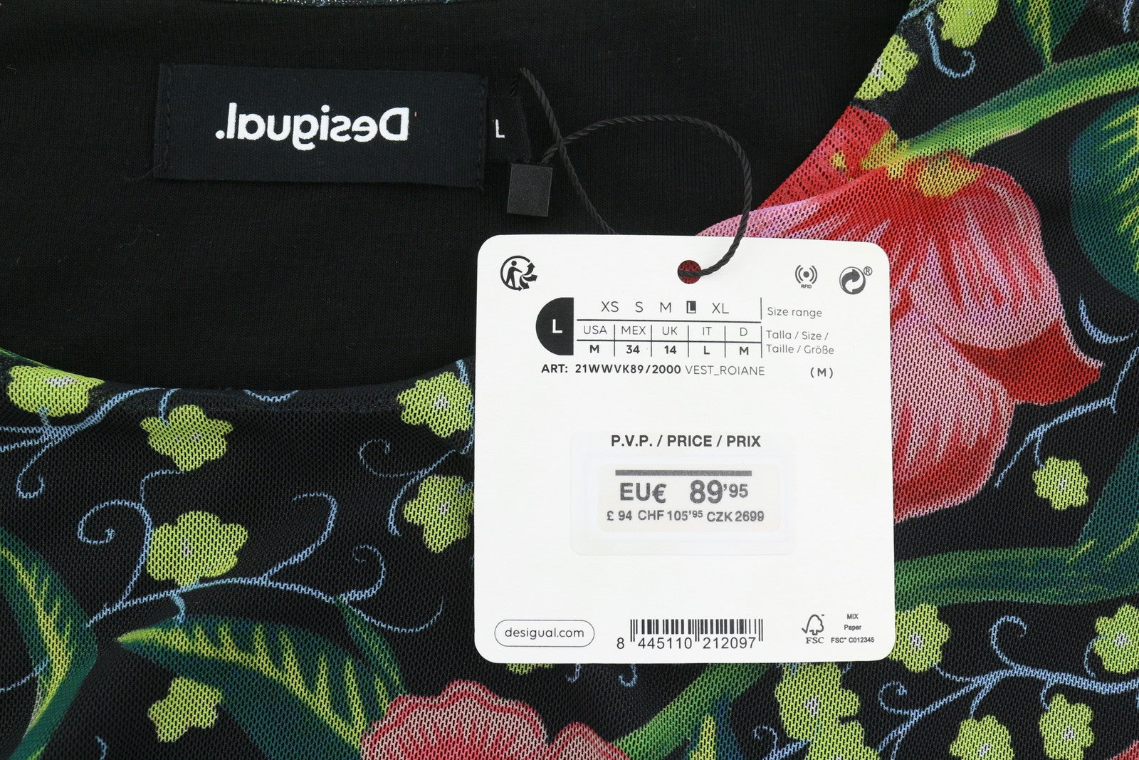 DESIGUAL Roiane Women Dress L Floral Print Slim Fit Lined Knee-Length