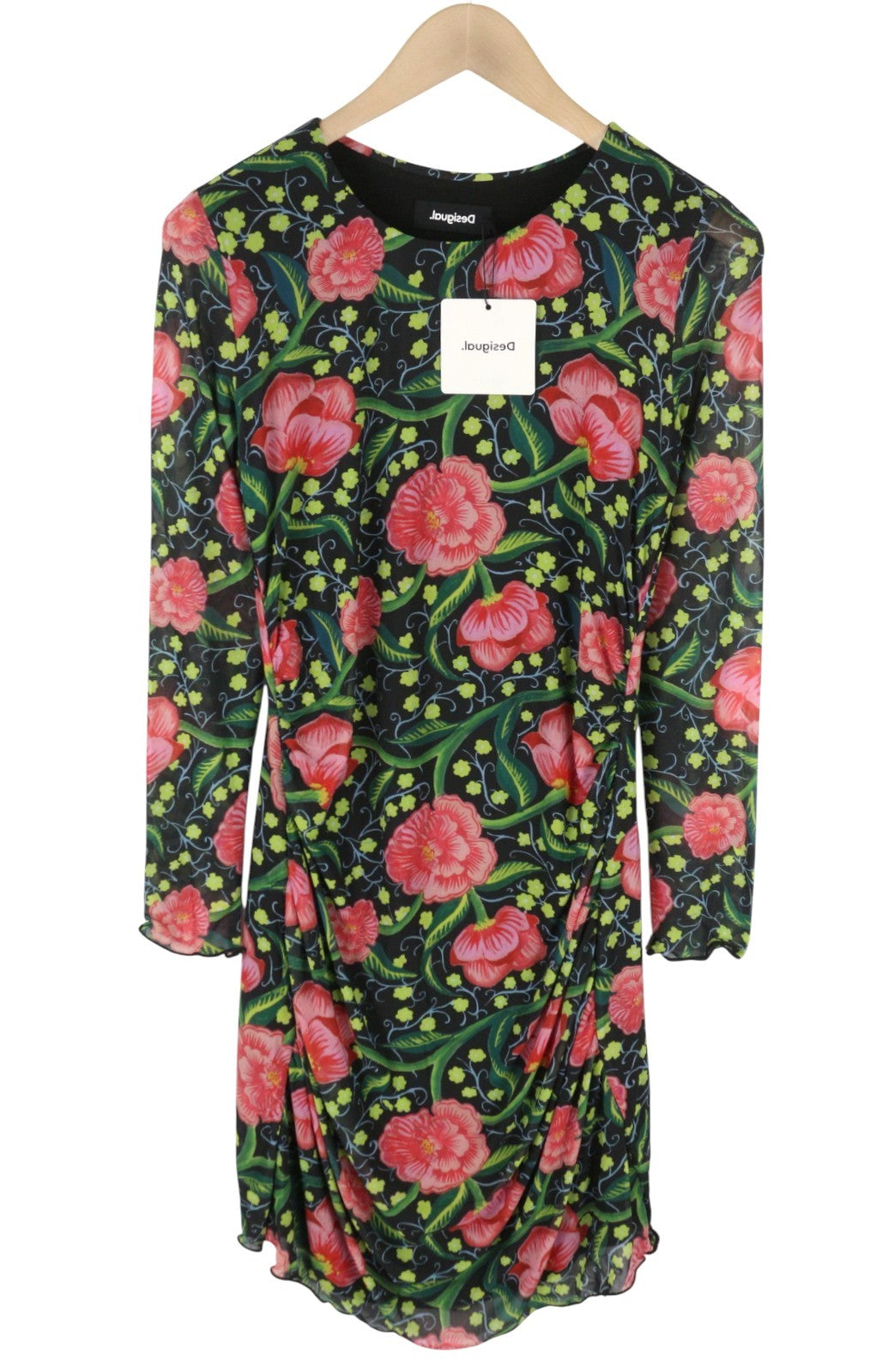 DESIGUAL Roiane Women Dress M Flower Print Slim Fit Lined Knee-Length