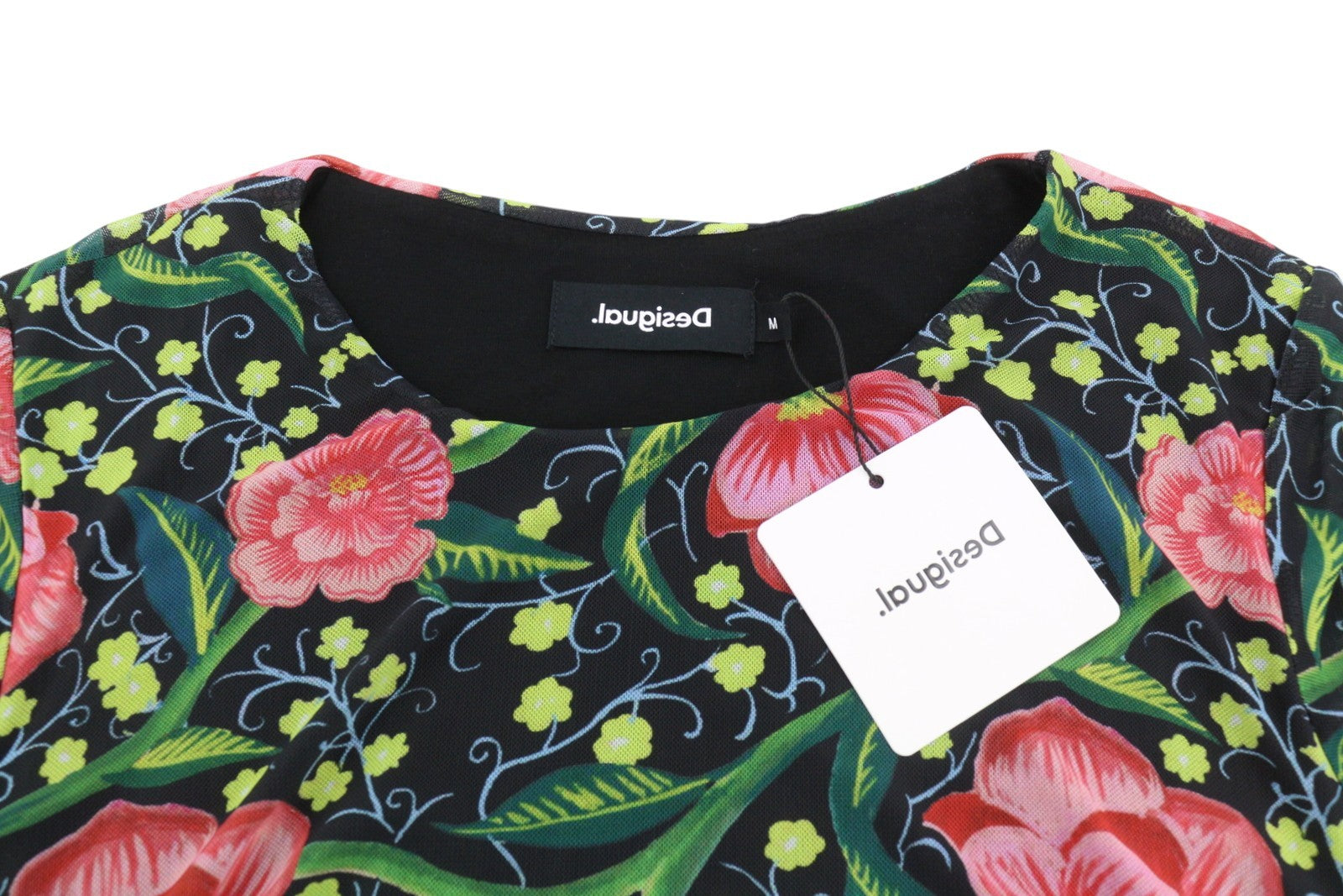 DESIGUAL Roiane Women Dress M Flower Print Slim Fit Lined Knee-Length