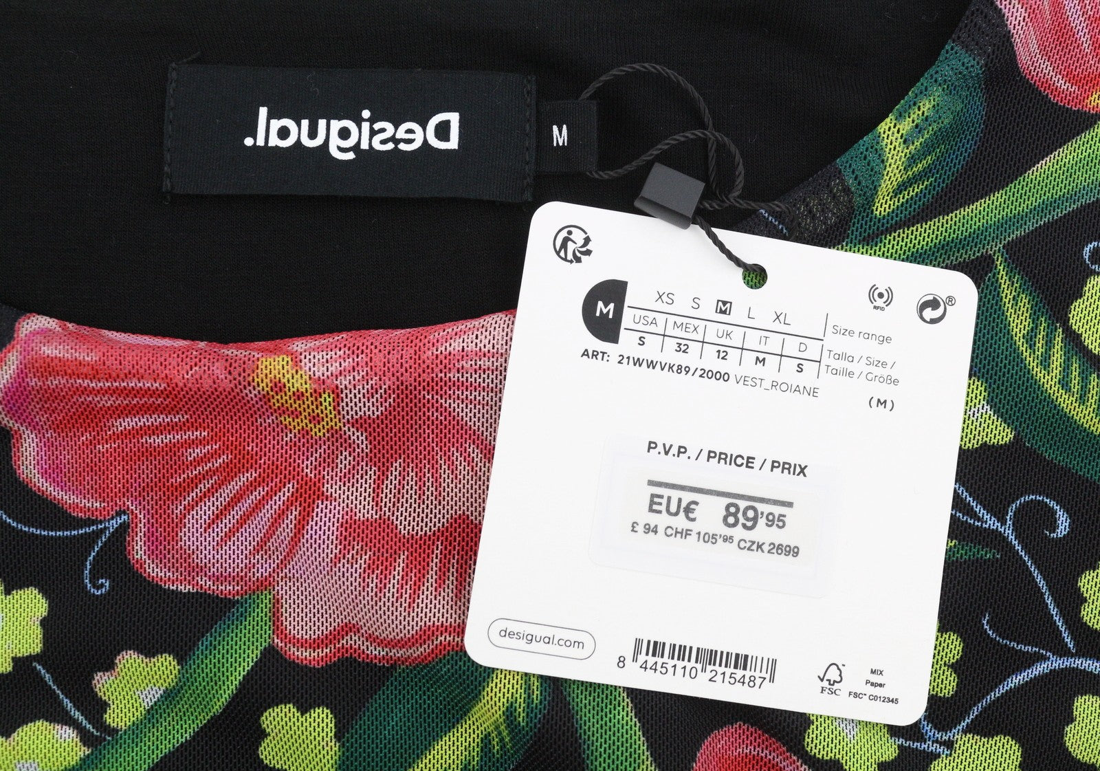 DESIGUAL Roiane Women Dress M Floral Motif Slim Fit Lined Knee Length