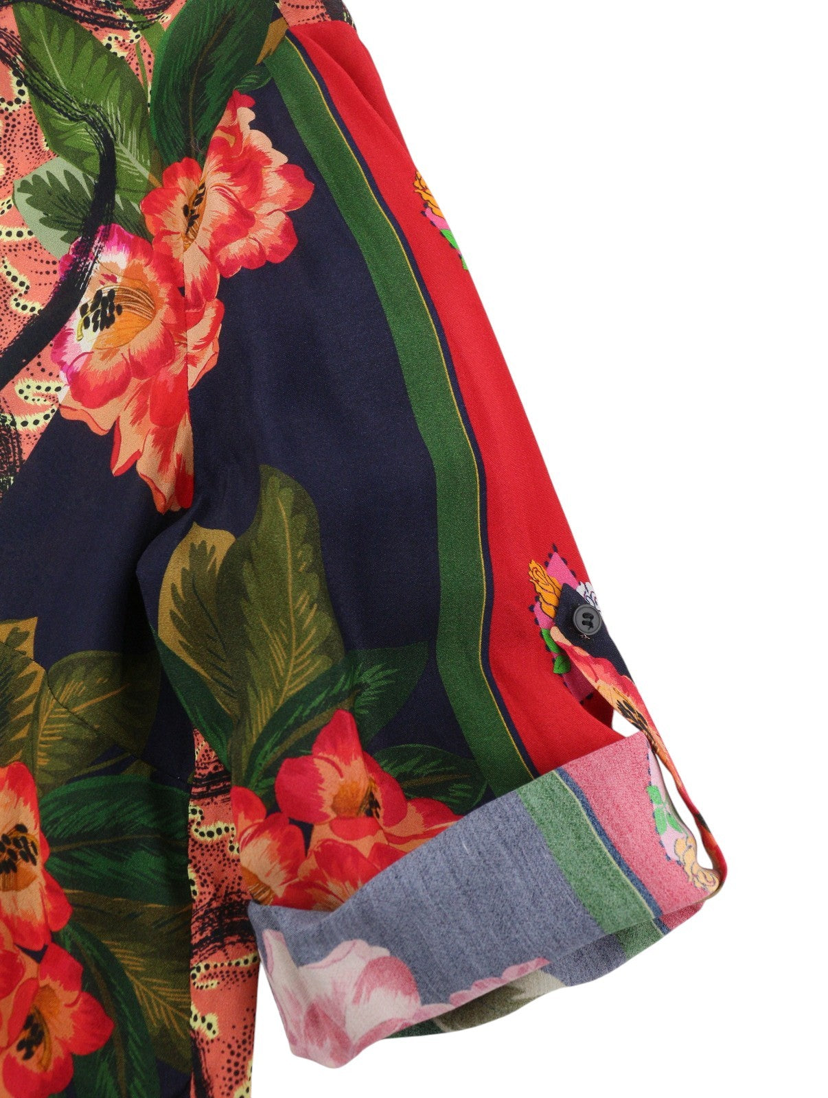 DESIGUAL Jenica Women Blouse L Colourful Ethnic Print Button 3/4 Roll Sleeve