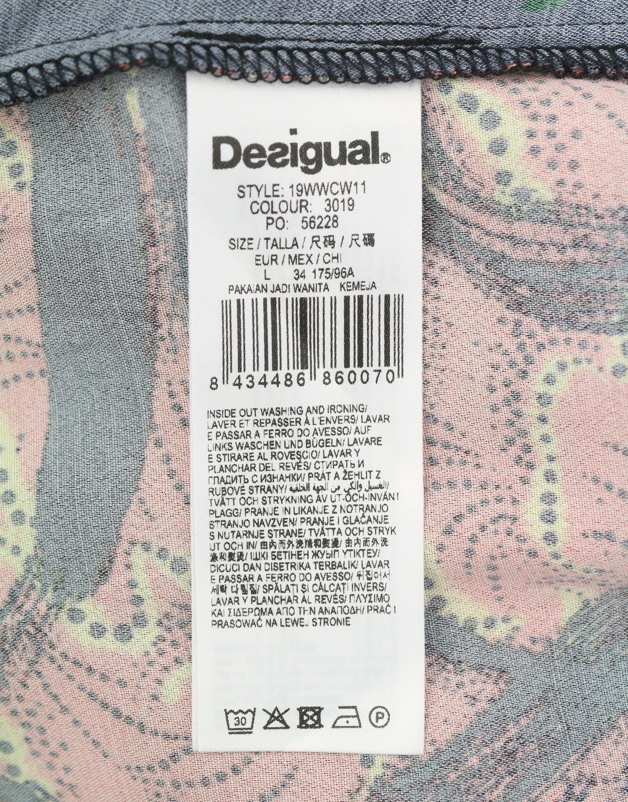 DESIGUAL Jenica Women Blouse L Colourful Ethnic Print Button 3/4 Roll Sleeve