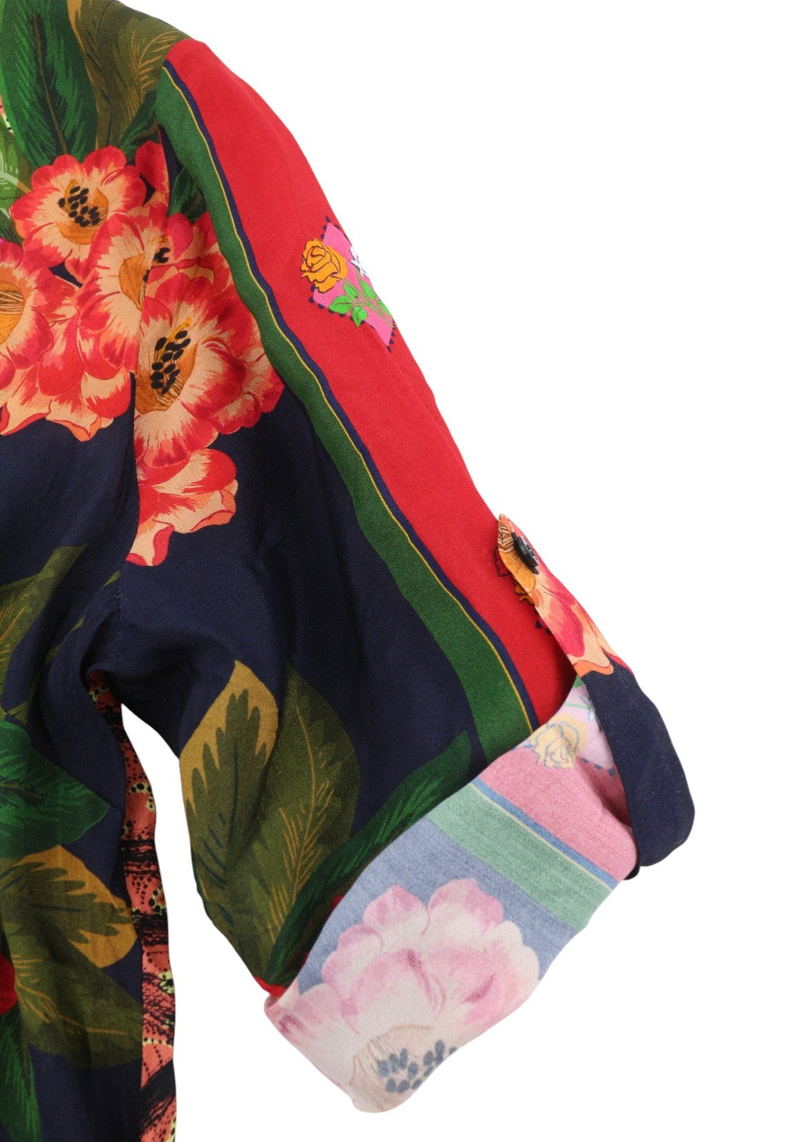 DESIGUAL Jenica Women Blouse 2XL Colourful Ethnic Print Roll-Tab 3/4 Sleeve