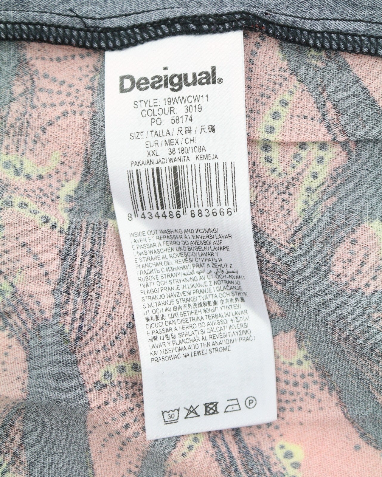 DESIGUAL Jenica Women Blouse 2XL Colourful Ethnic Print Roll-Tab 3/4 Sleeve