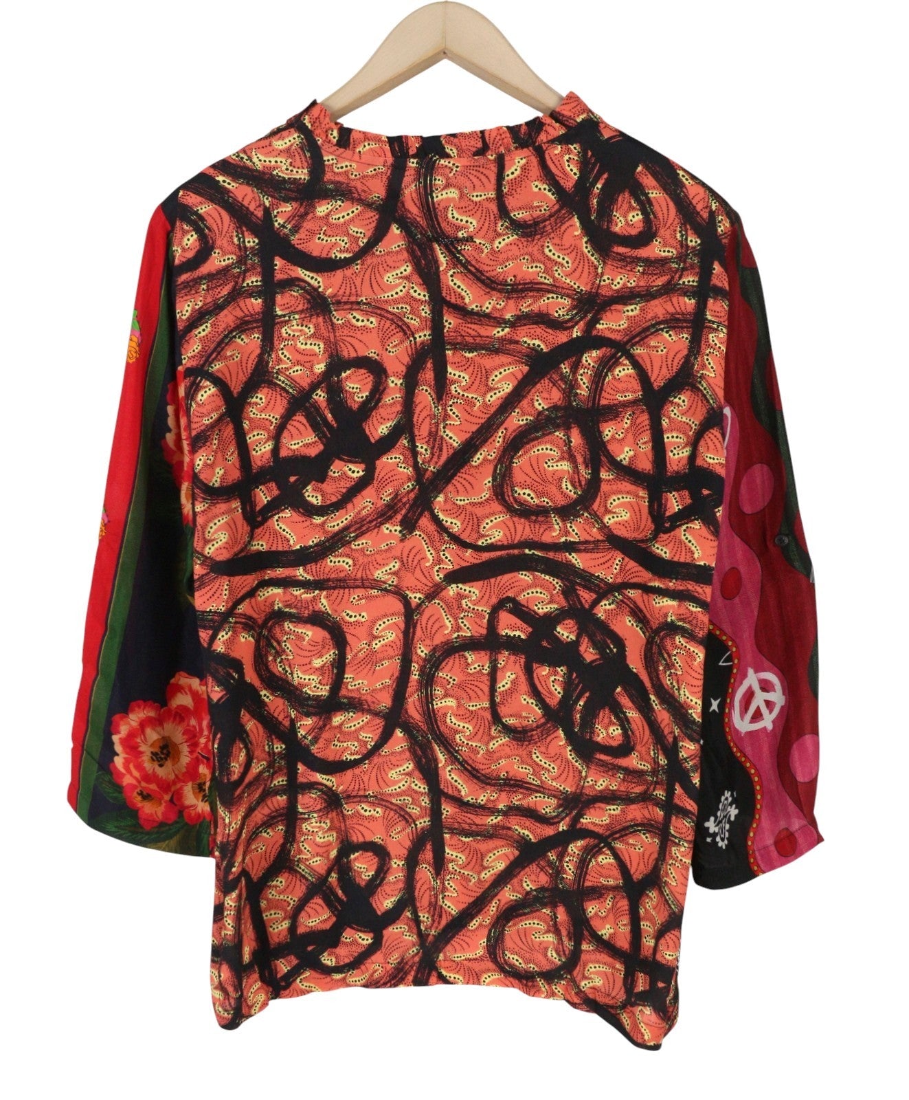 DESIGUAL Jenica Women Blouse 2XL Colourful Ethnic Button Roll Up 3/4 Sleeve