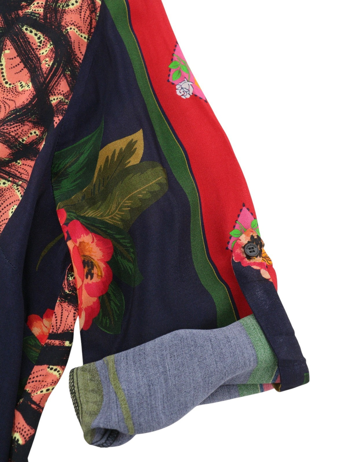 DESIGUAL Jenica Women Blouse 2XL Colourful Ethnic Button Roll Up 3/4 Sleeve