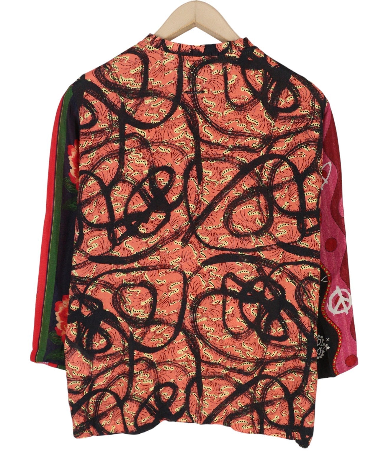 DESIGUAL Jenica Women Blouse XL Colourful Ethnic Print Roll-Up 3/4 Sleeve