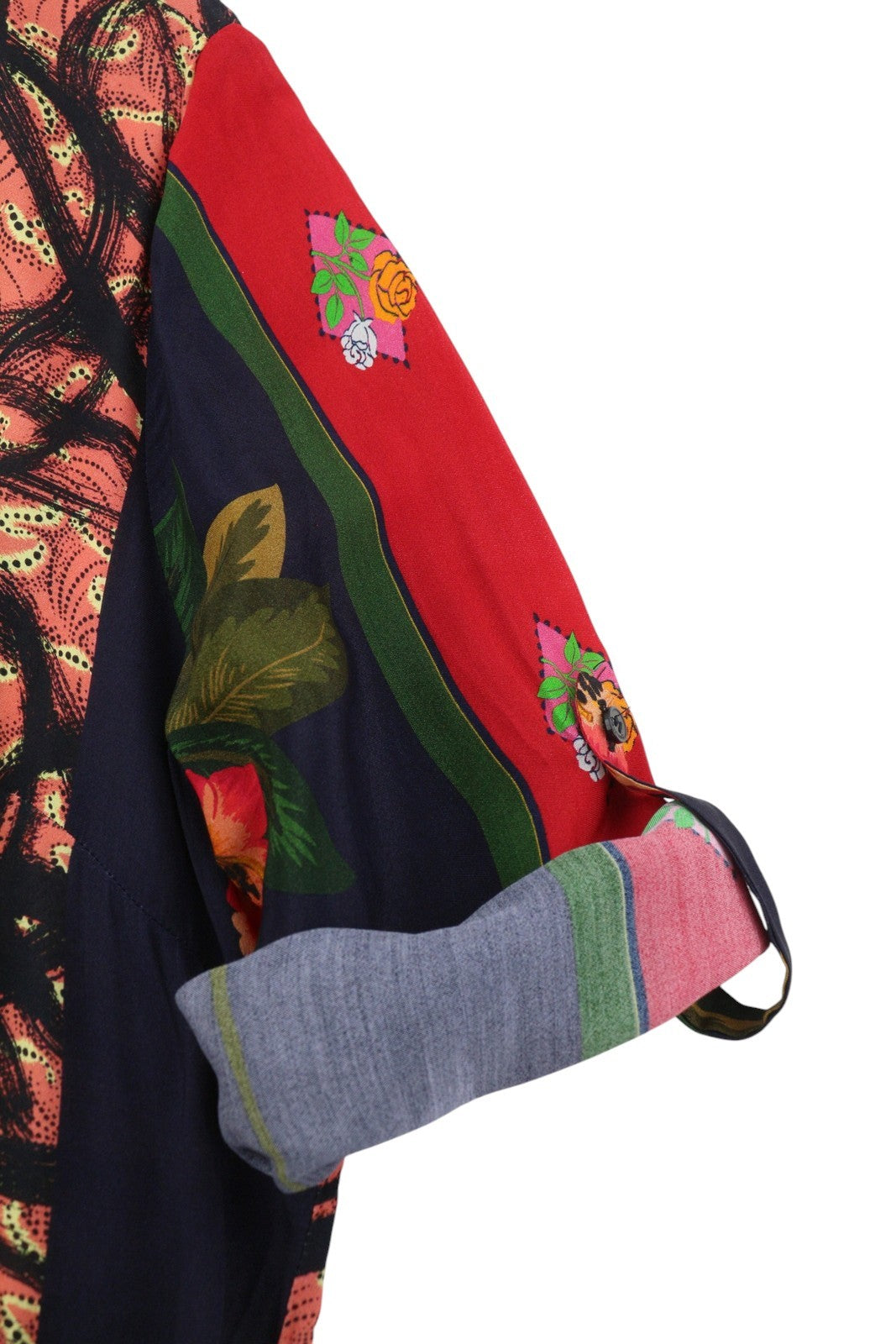 DESIGUAL Jenica Women Blouse XL Colourful Ethnic Print Roll-Up 3/4 Sleeve