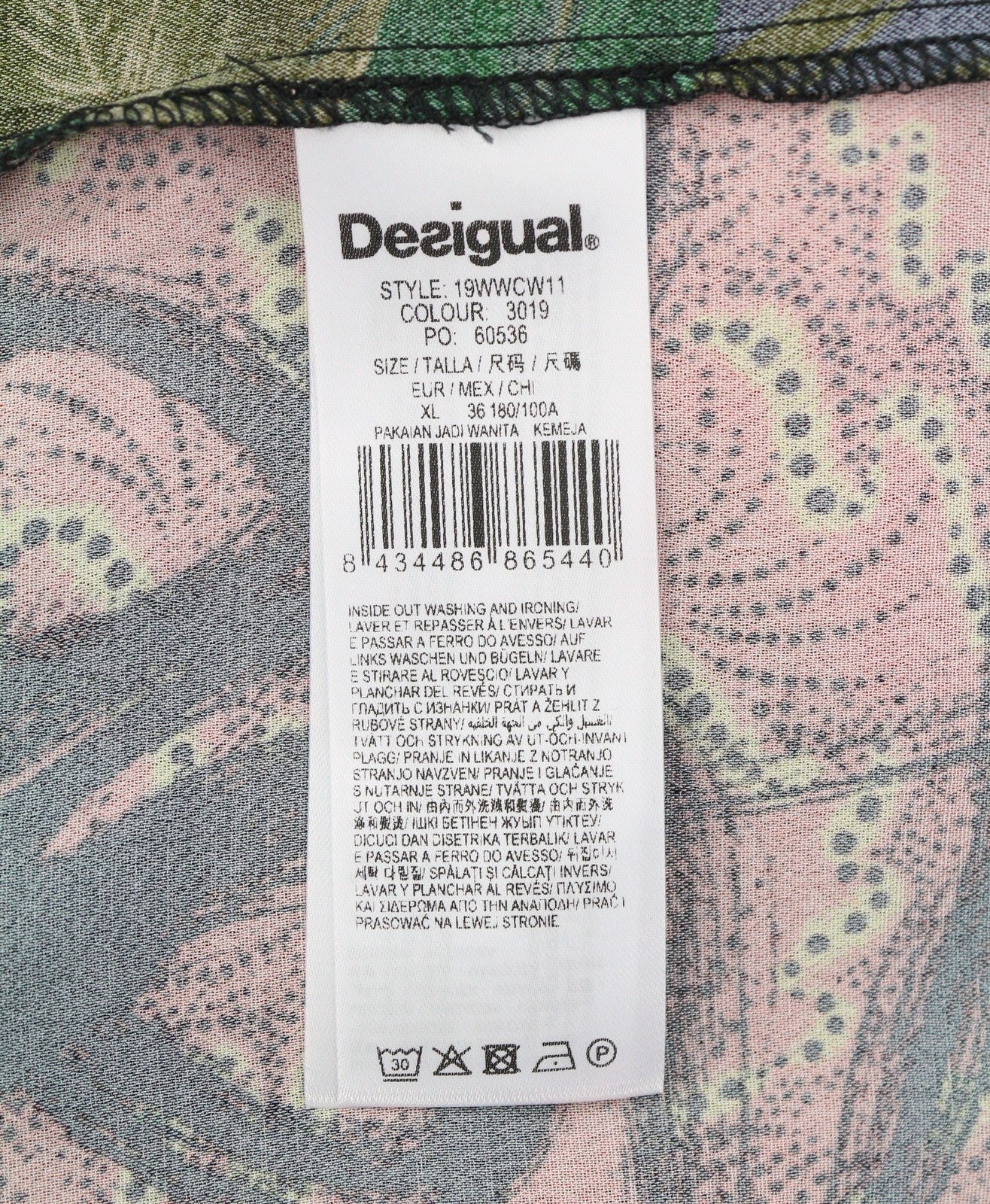 DESIGUAL Jenica Women Blouse XL Colourful Ethnic Print Roll-Up 3/4 Sleeve