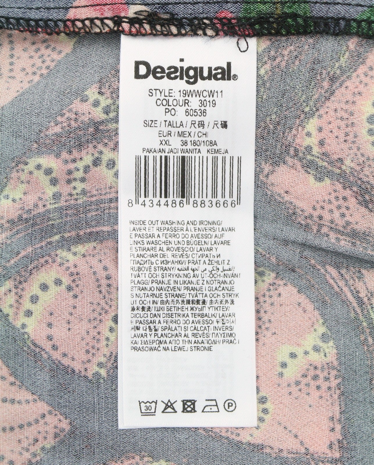 DESIGUAL Jenica Women Blouse 2XL Colourful Ethnic Button Roll-Tab 3/4 Sleeve