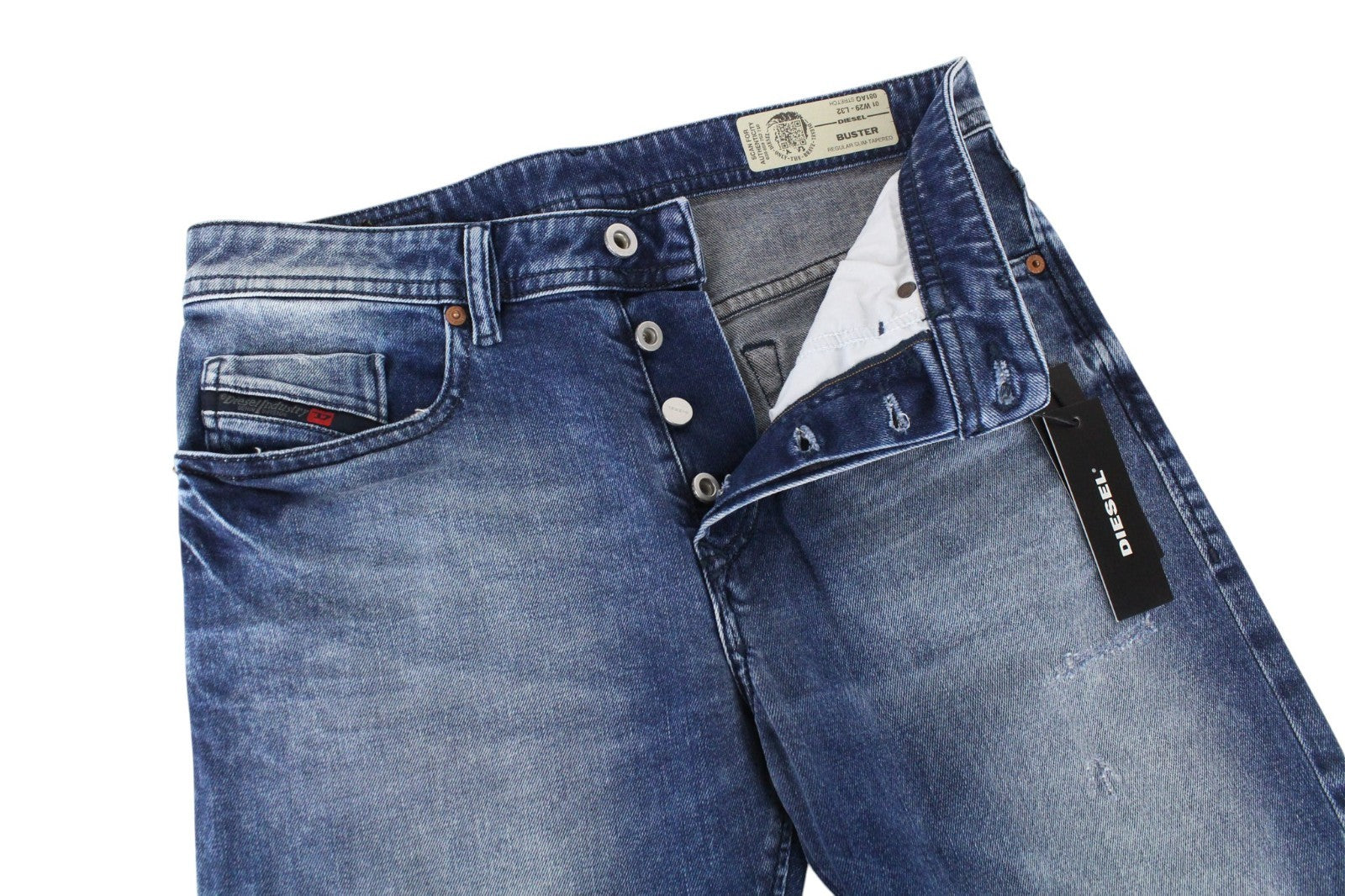 DIESEL Buster 081AQ Men Jeans W29/L32 Blue Slim Tapered Fit Stretch Distressed