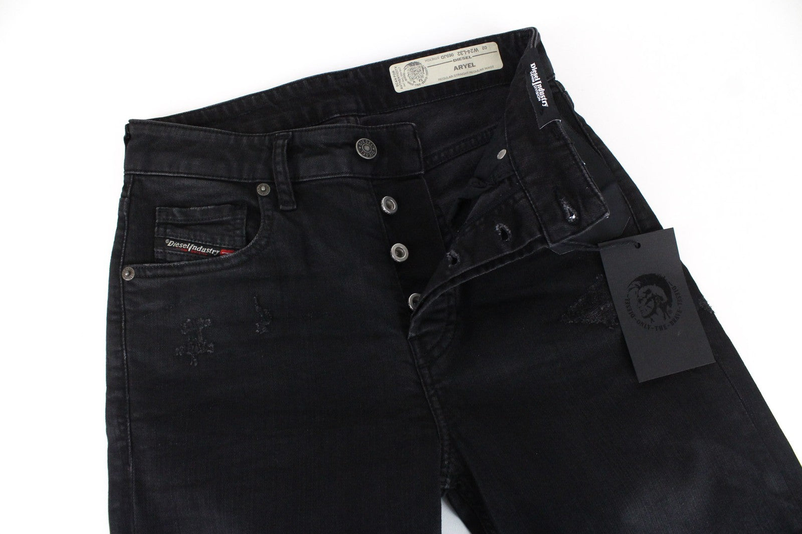 DIESEL Aryel 069JD Women Jeans W24/L32 Black Regular Straight Stretch Buttoned
