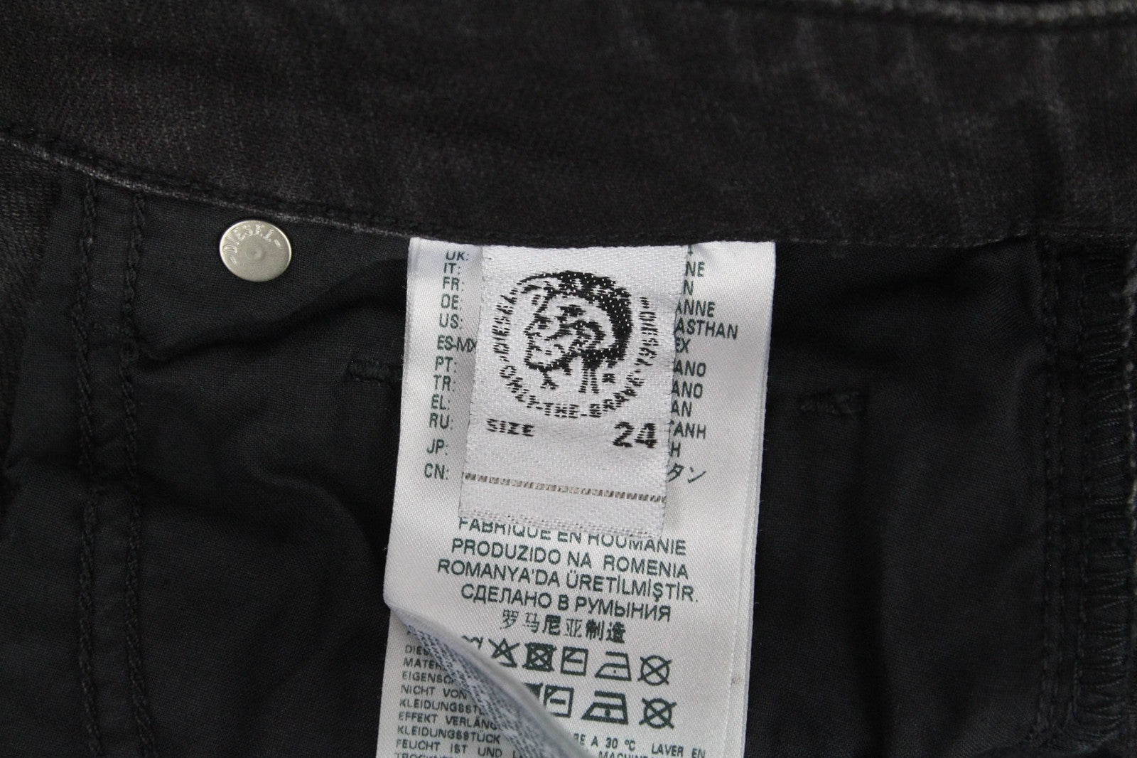 DIESEL Aryel 069JD Women Jeans W24/L32 Black Regular Straight Stretch Buttoned