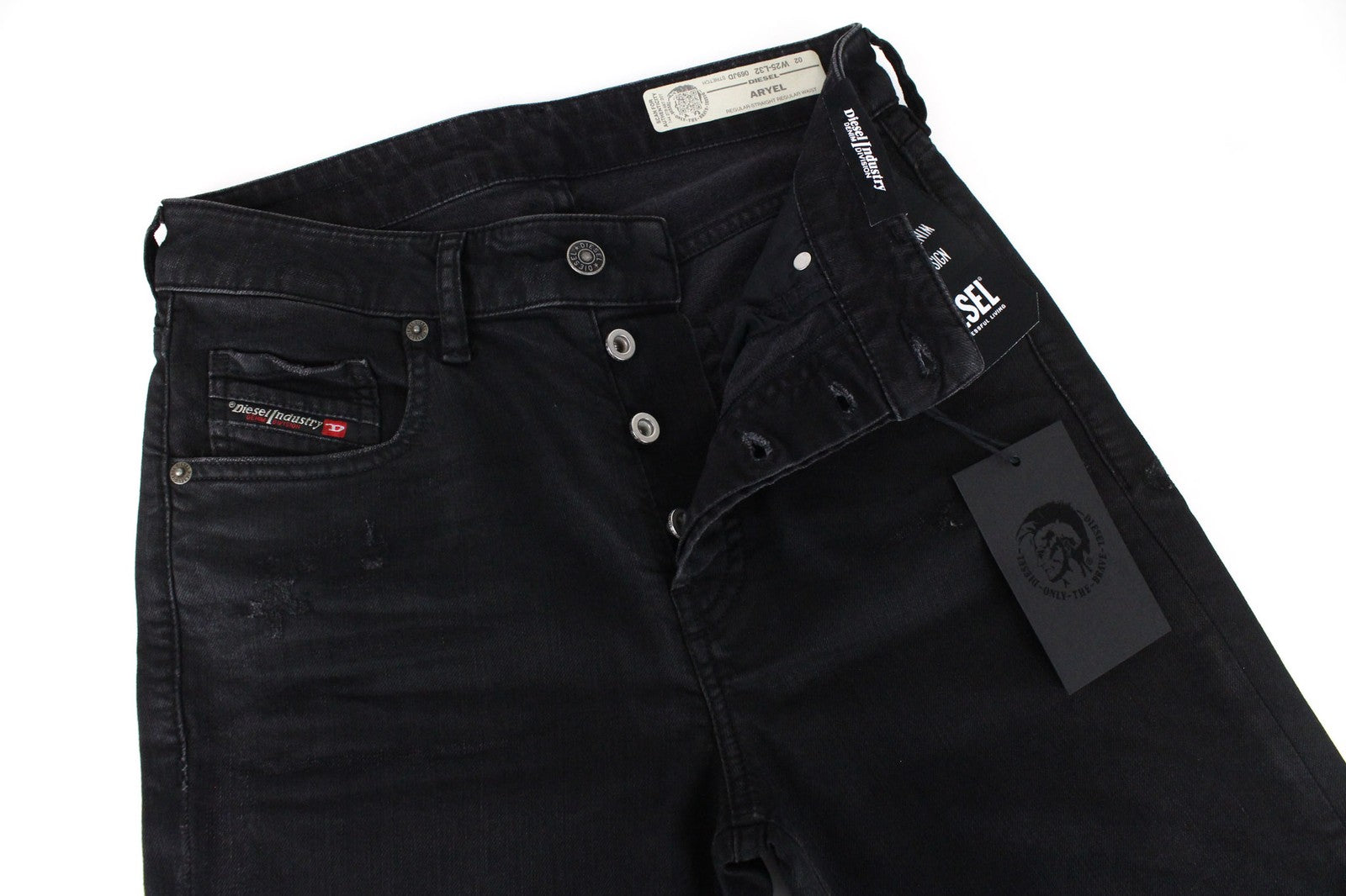 DIESEL Aryel 069JD Women Jeans W25/L32 Black Stretch Button-Fly Straight Fit