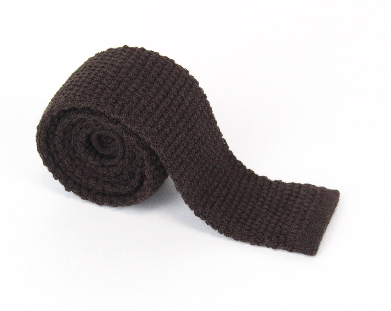SUITSUPPLY Men Tie 150 x 4.5 cm Brown Pure Wool Knitted Squared-End Formal