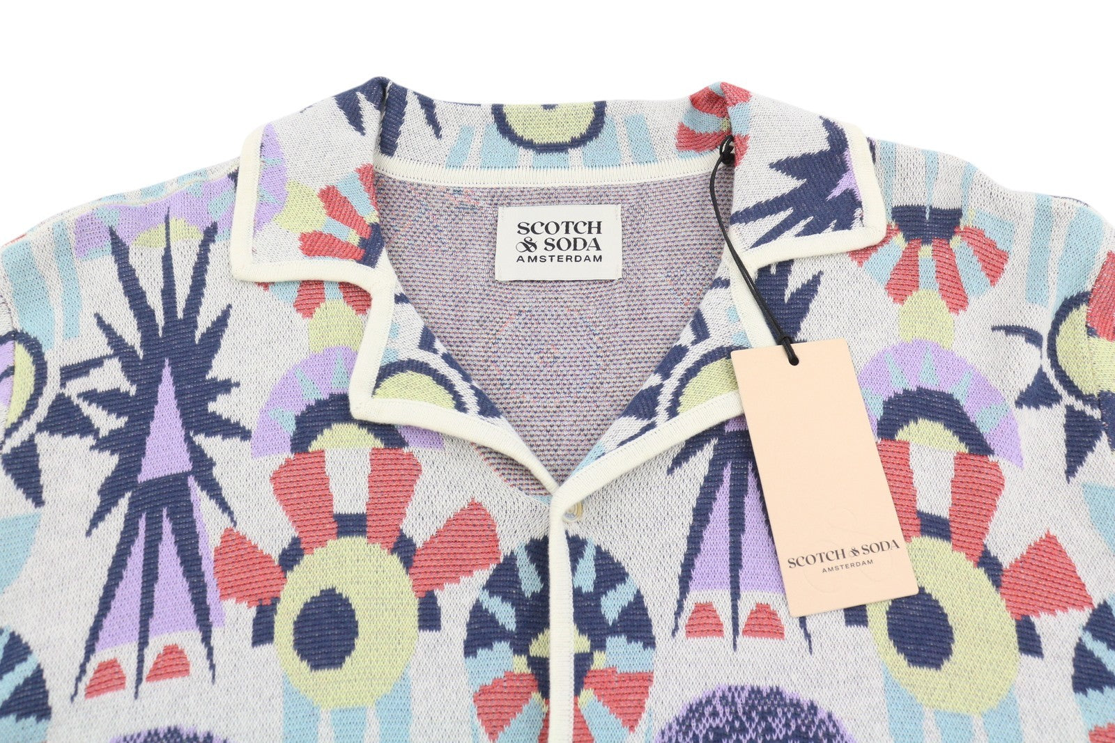 SCOTCH & SODA Men Shirt M Patterned Jacquard Knit Button Up Short Sleeved