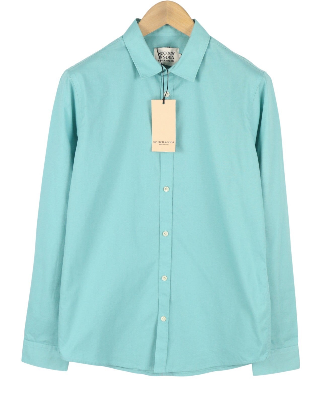 SCOTCH & SODA Men Shirt M Sea Blue Cotton Slim Spread Collar Button Up