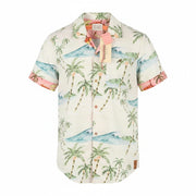 SCOTCH & SODA Men Shirt M Beige Palm Tree Printed Button Up Short Sleeve