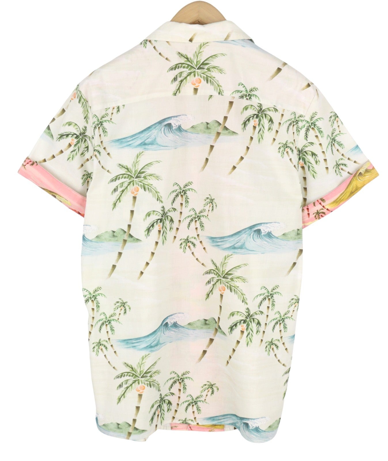 SCOTCH & SODA Men Shirt M Beige Palm Tree Printed Button Up Short Sleeve