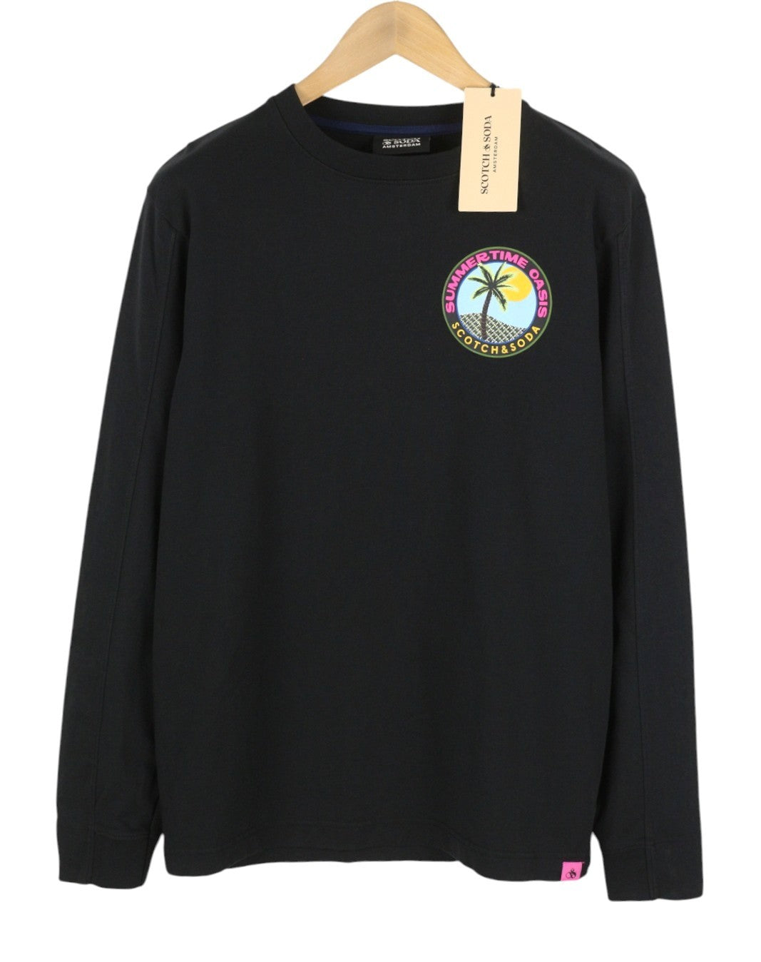 SCOTCH & SODA Men T-Shirt M Black Cotton Crew Neck Long Sleeved