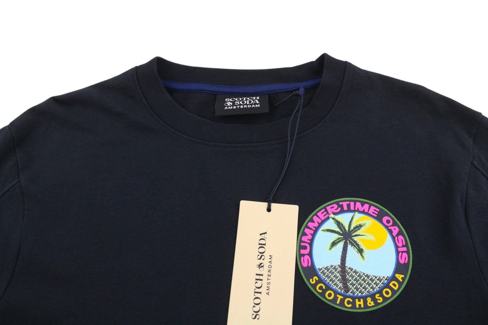 SCOTCH & SODA Men T-Shirt M Black Cotton Crew Neck Long Sleeved