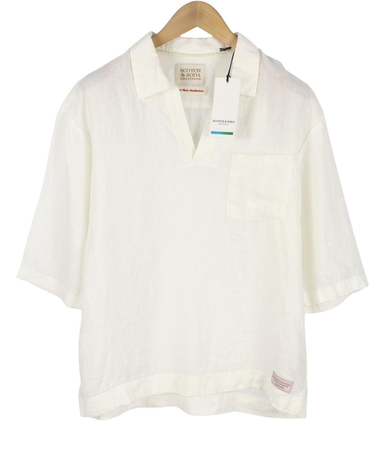 SCOTCH & SODA Men T-Shirt L White Patch Pocket Relaxed Fit Short Sleeve