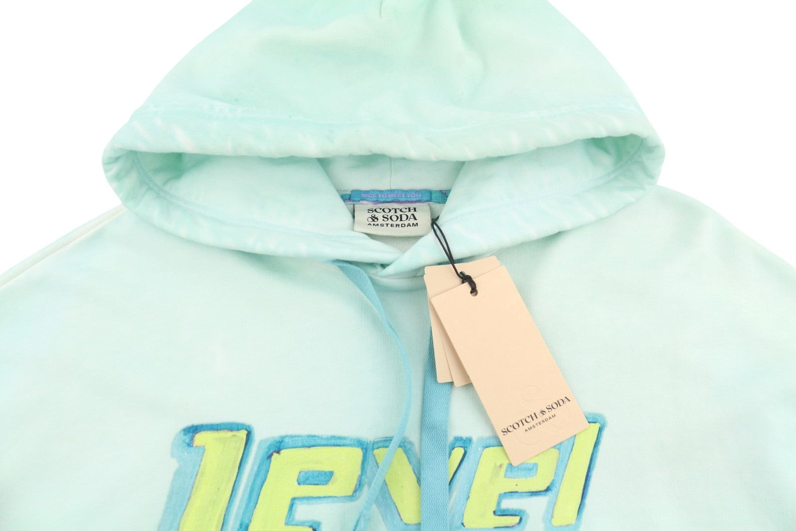 SCOTCH & SODA Men Hoodie L Blue Garment Dye Pattern Relaxed Fit Pull On