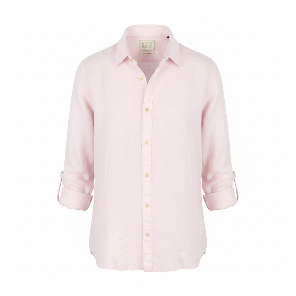 SCOTCH & SODA Men Shirt M Light Pink Button Up Spread Roll Up Sleeves