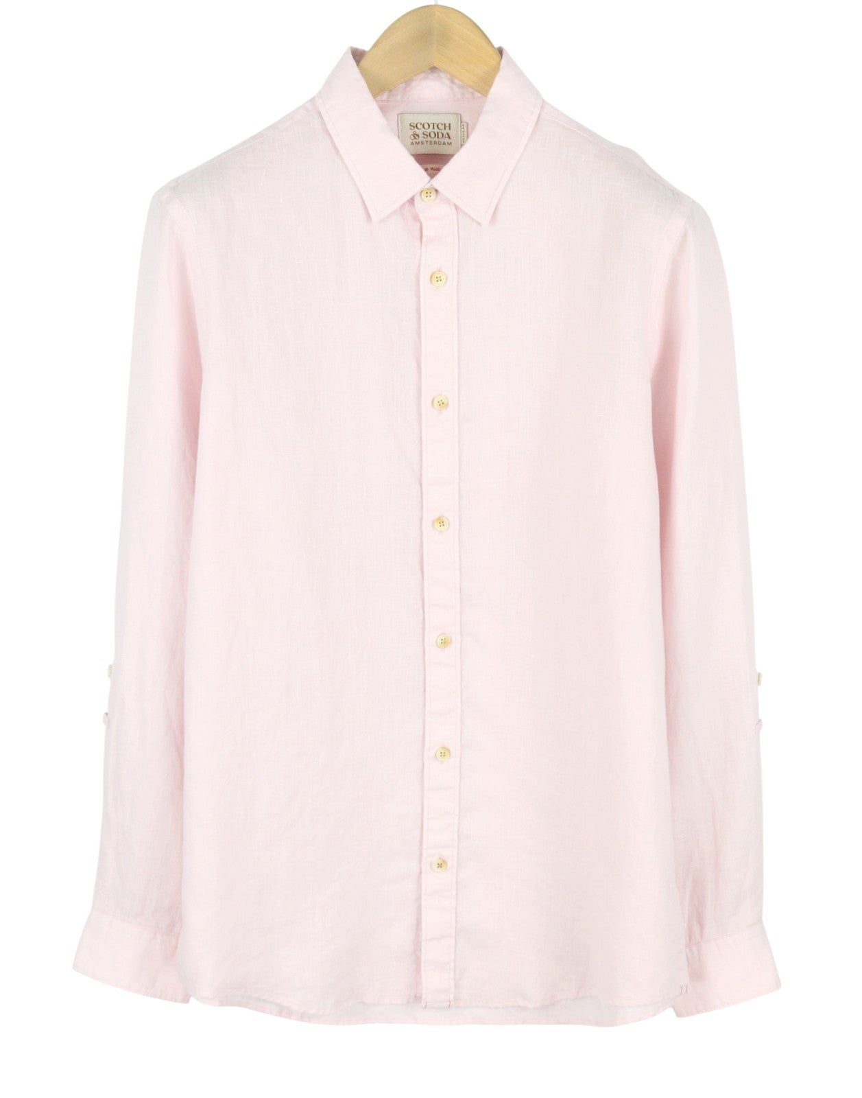 SCOTCH & SODA Men Shirt M Light Pink Button Up Spread Roll Up Sleeves