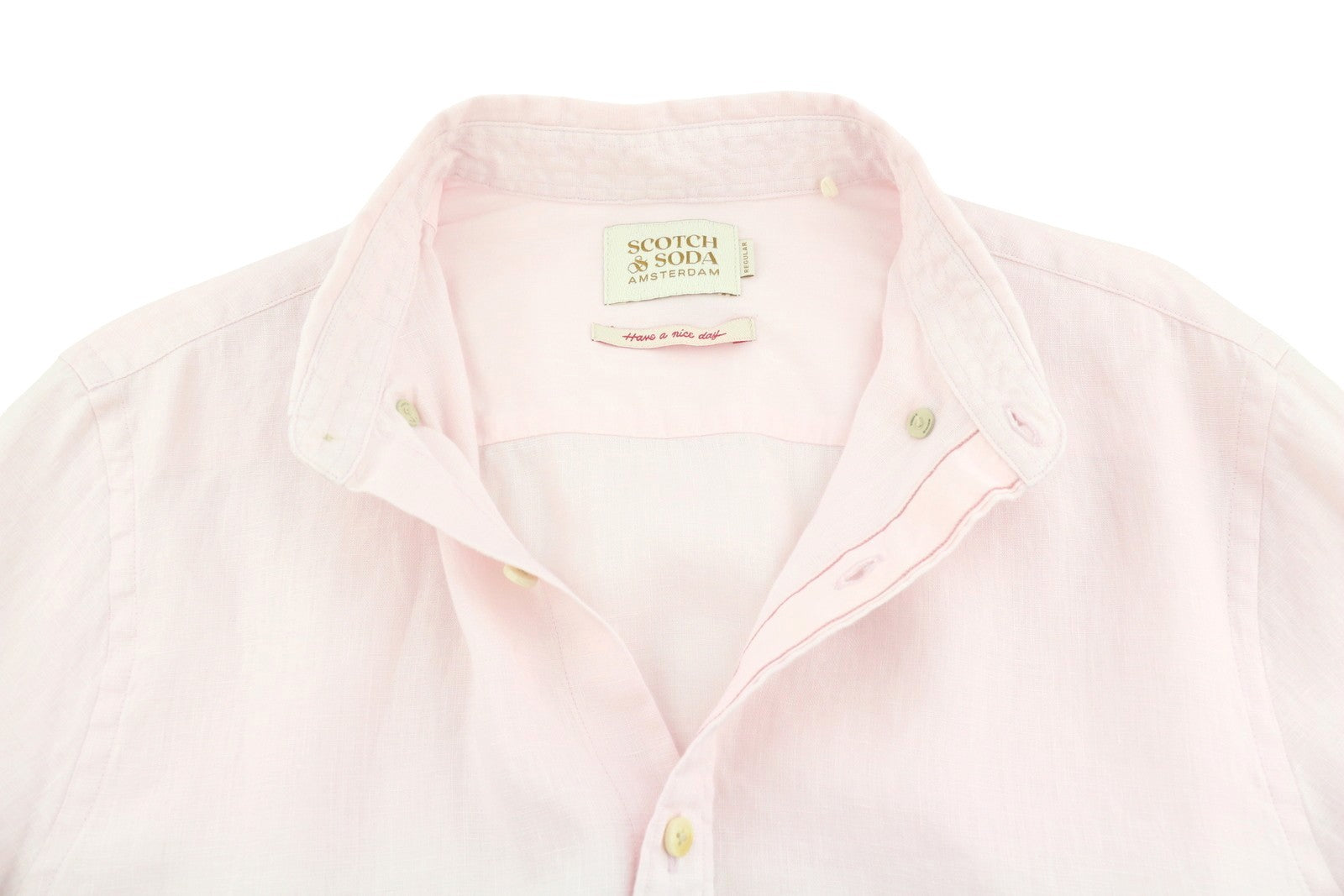 SCOTCH & SODA Men Shirt M Light Pink Button Up Spread Roll Up Sleeves