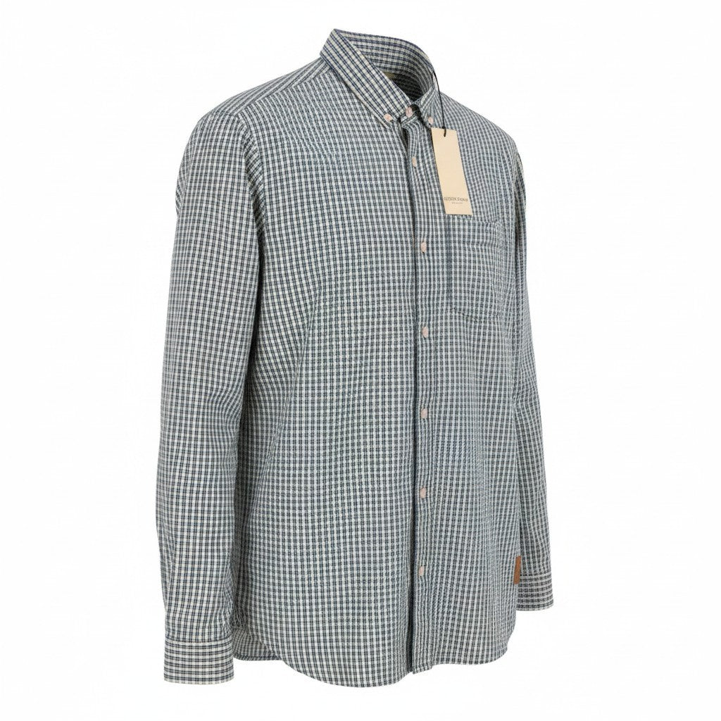 SCOTCH & SODA Men Shirt M Blue Plaid Button Down Patch Pocket Roll-Up Sleeves