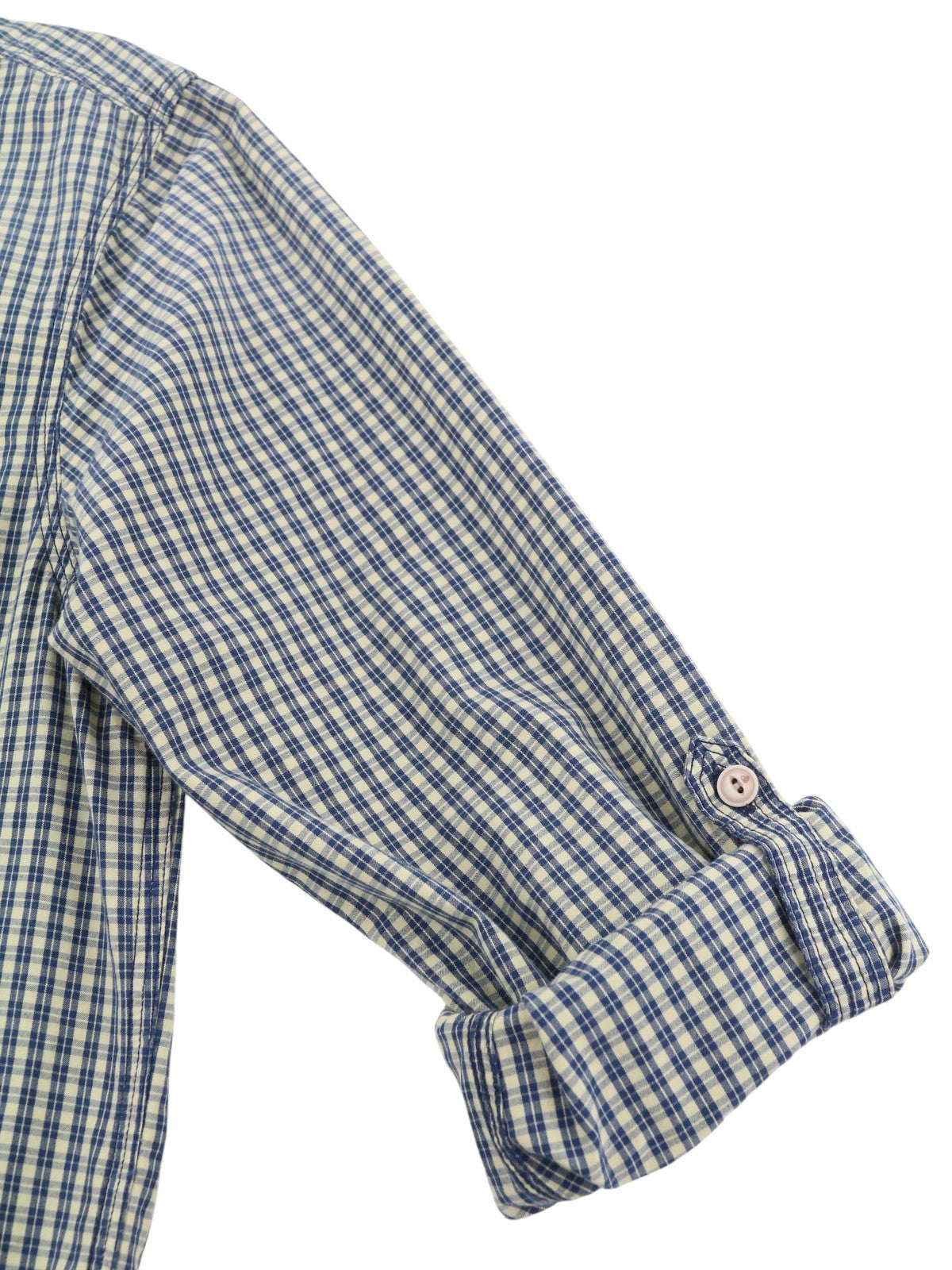 SCOTCH & SODA Men Shirt M Blue Plaid Button Down Patch Pocket Roll-Up Sleeves