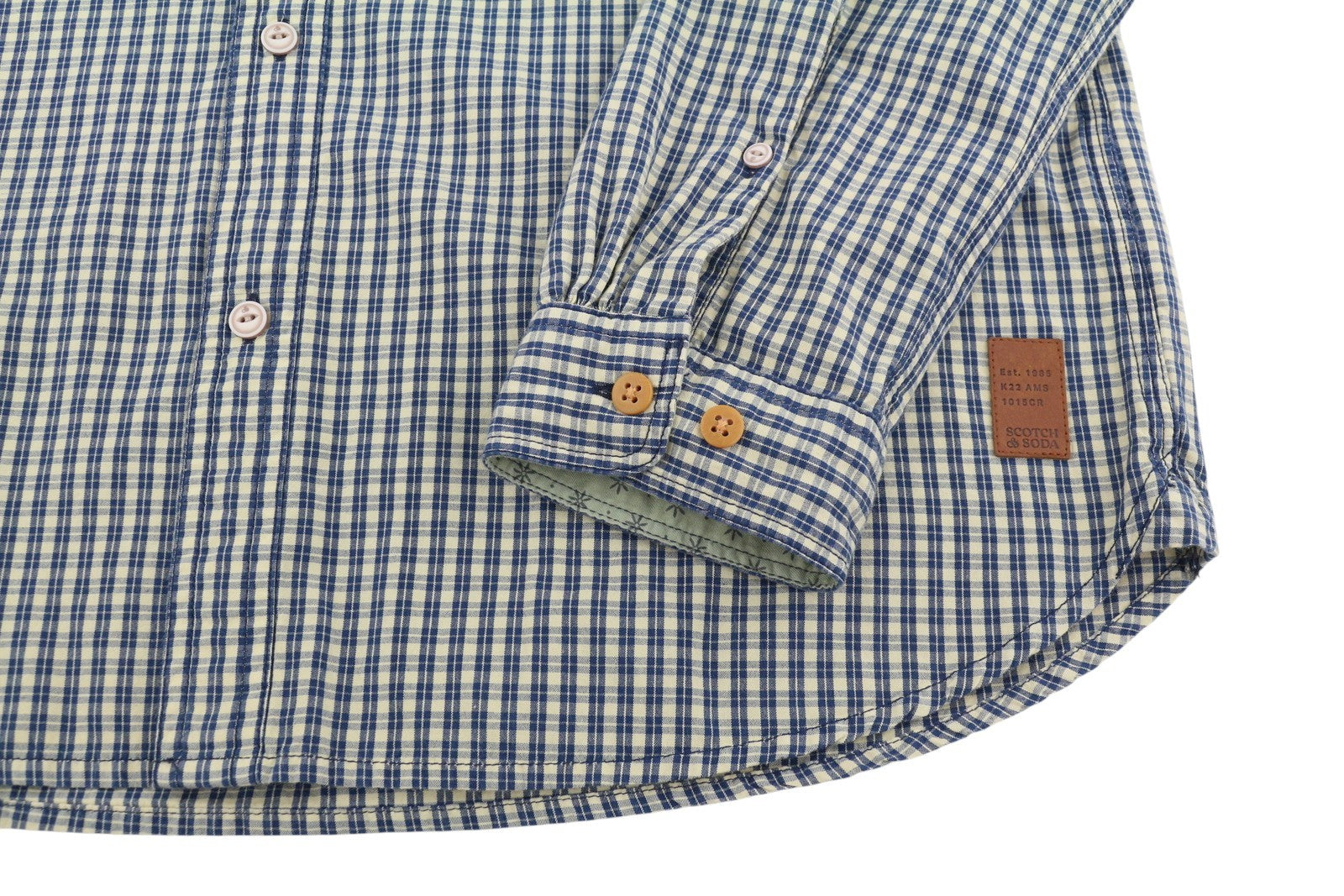 SCOTCH & SODA Men Shirt M Blue Plaid Button Down Patch Pocket Roll-Up Sleeves